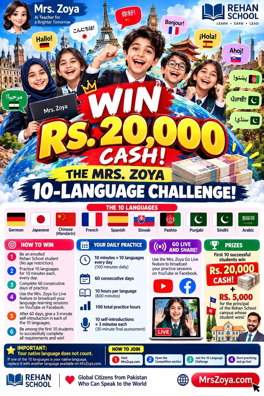 The Mrs. Zoya 10-Language Challenge — win Rs. 20,000